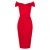 Red Cap Sleeve Crossover Top Bardot Wiggle Dress - Pretty Kitty Fashion