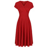 Red Vintage A Line Crossover Capped Sleeve Tea Swing Dress - Pretty Kitty Fashion