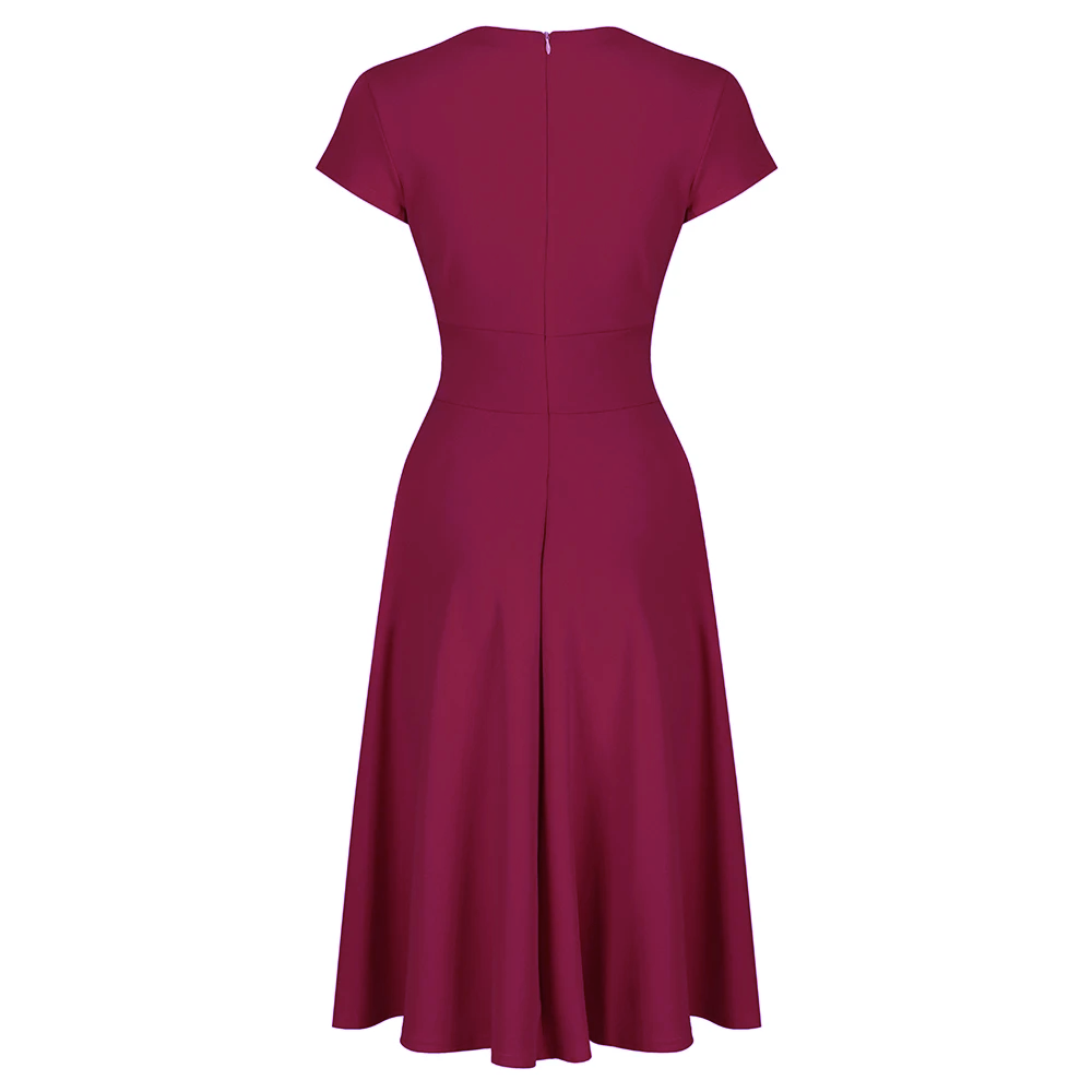Magenta Vintage A Line Crossover Capped Sleeve Tea Swing Dress - Pretty ...