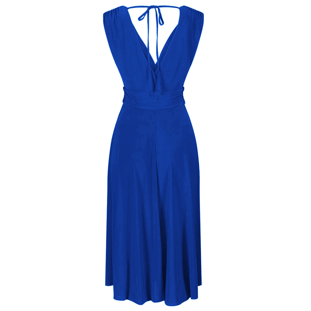 Royal Blue Crossover Top Empire Waist 50s Swing Cocktail Dress