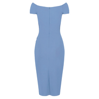 Royal Blue Cap Sleeve Crossover Top Bardot Wiggle Pencil Dress - Pretty Kitty Fashion