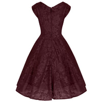Jolie Moi Wine Red Embroidered Lace Sweetheart Neck 50s Swing Dress - Pretty Kitty Fashion