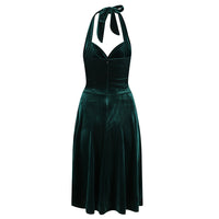 Emerald Green Velour Halterneck Empire Waist 50s Swing Dress - Pretty Kitty Fashion