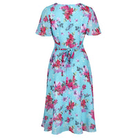 Light Blue Floral Split Sleeve Retro Swing Dress - Pretty Kitty Fashion