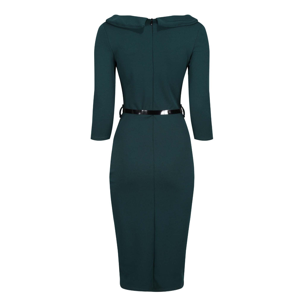 Forest Green Black Belted Bow Corsage Pencil Dress