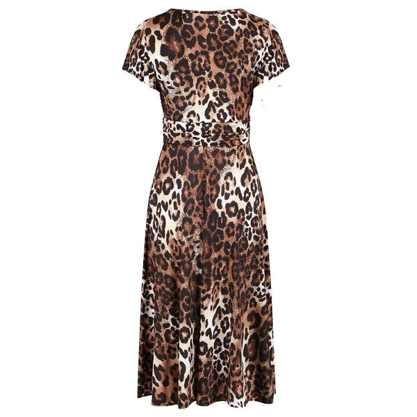 Leopard Print Cap Sleeve Crossover V Neck Wrap Top Swing Dress - Pretty ...