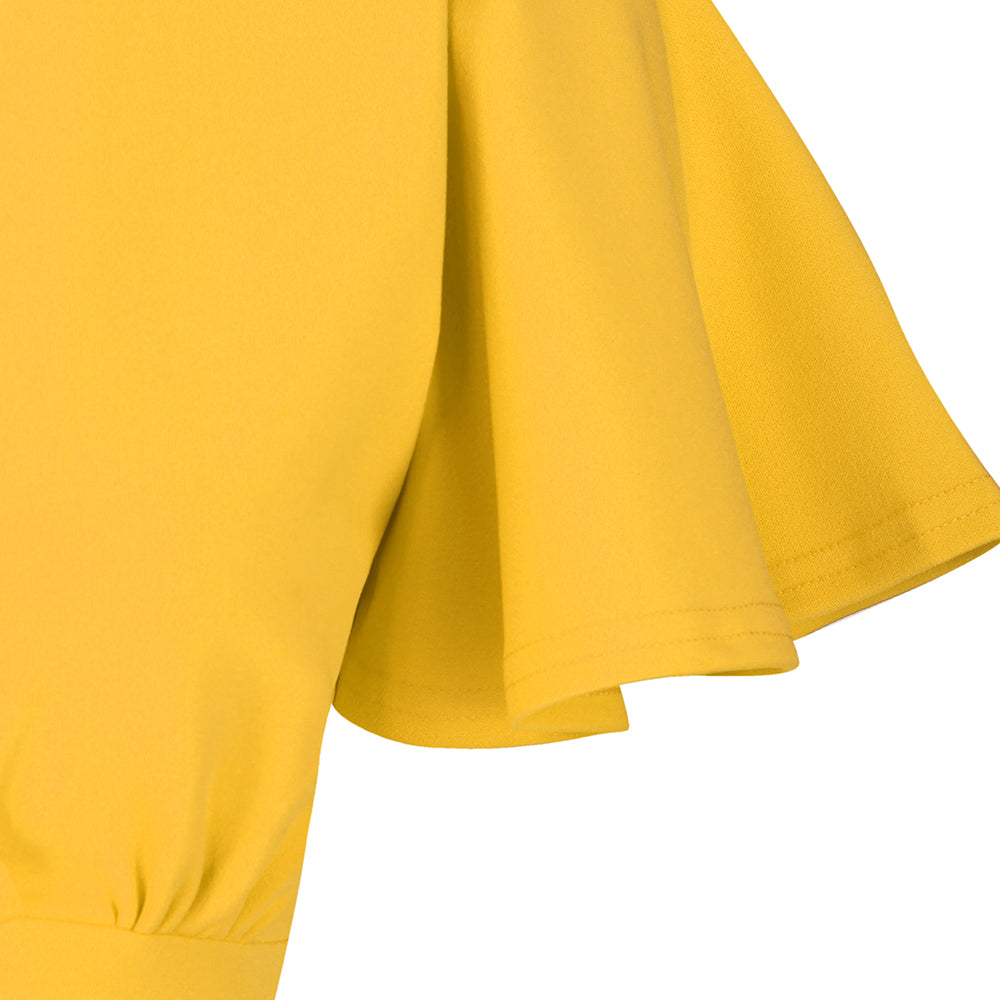 Honey Yellow Half Sleeve Deep V Neck Crossover Top Wiggle Dress - Pretty Kitty Fashion