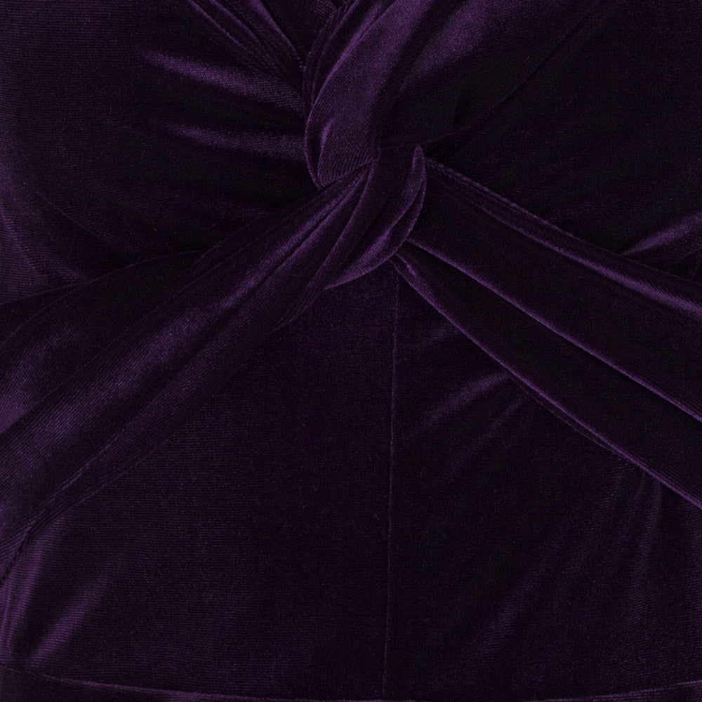 Purple Cap Sleeve Twist Bust Fishtail Hem Velour Maxi Dress