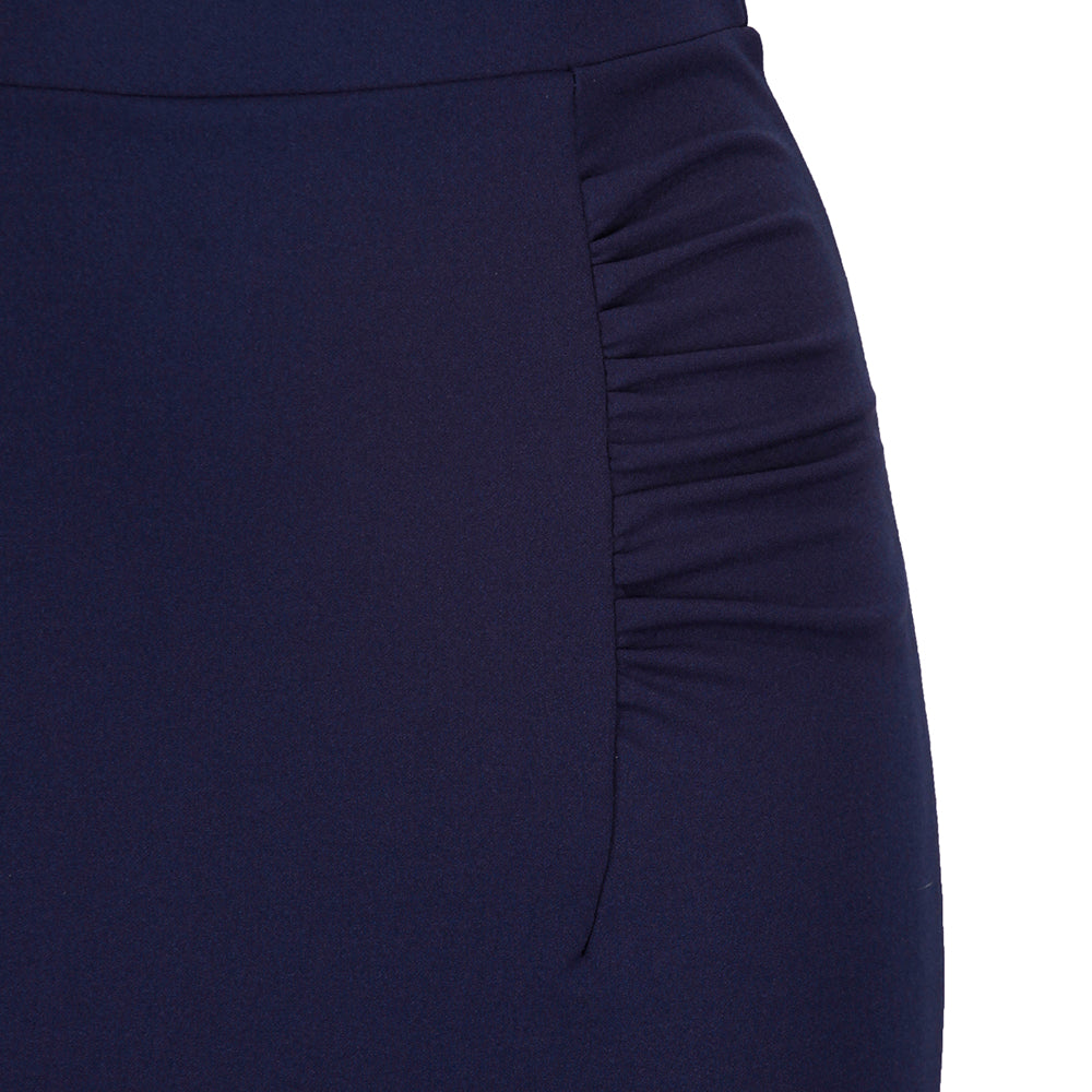 Navy Blue Peplum Fishtail Stretch Pencil Bodycon Skirt - Pretty Kitty Fashion