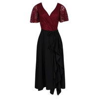Burgundy Red Lace Top and Black Waterfall Skirt Dress - Pretty Kitty Fashion