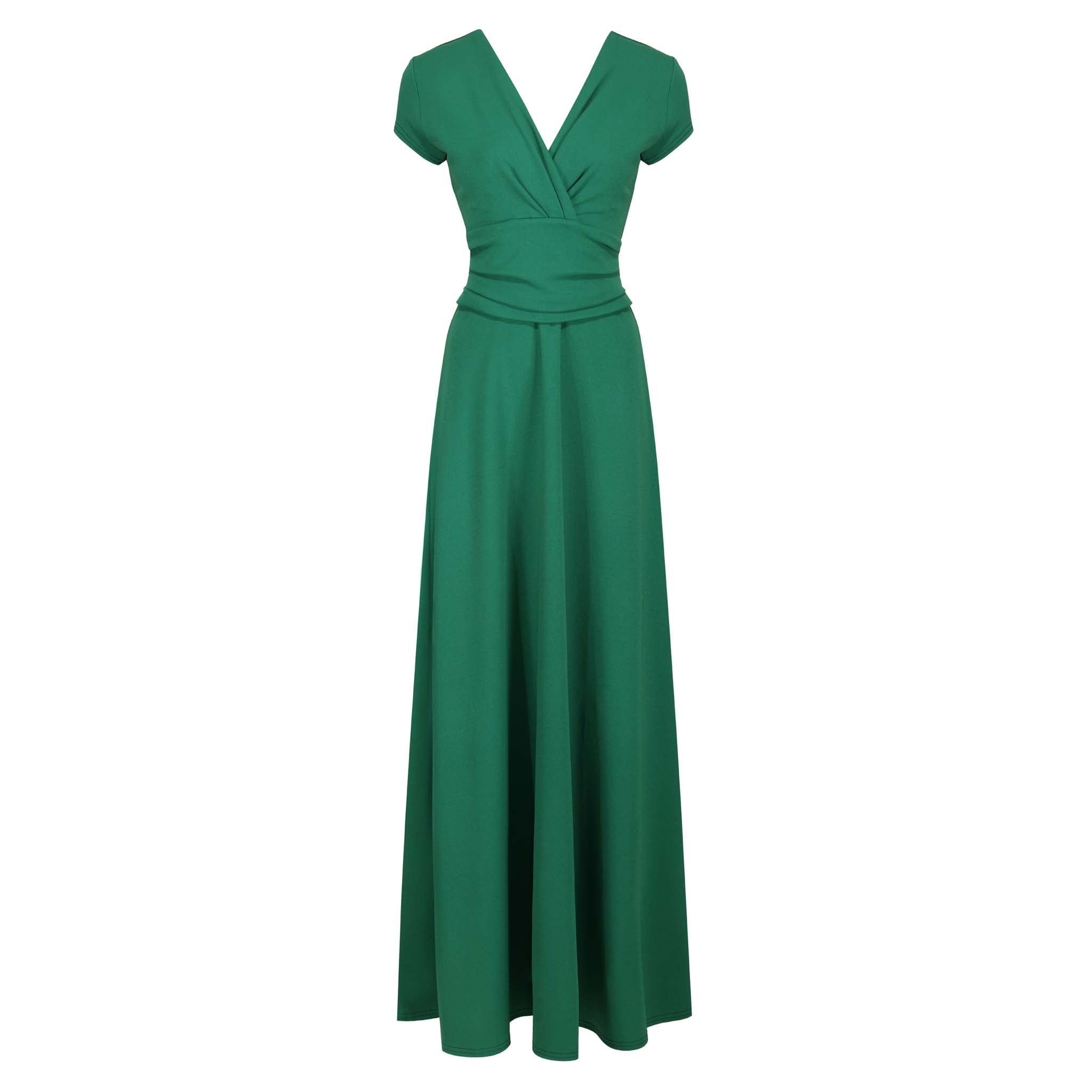 Emerald Green V Neck Cap Sleeve Maxi Dress