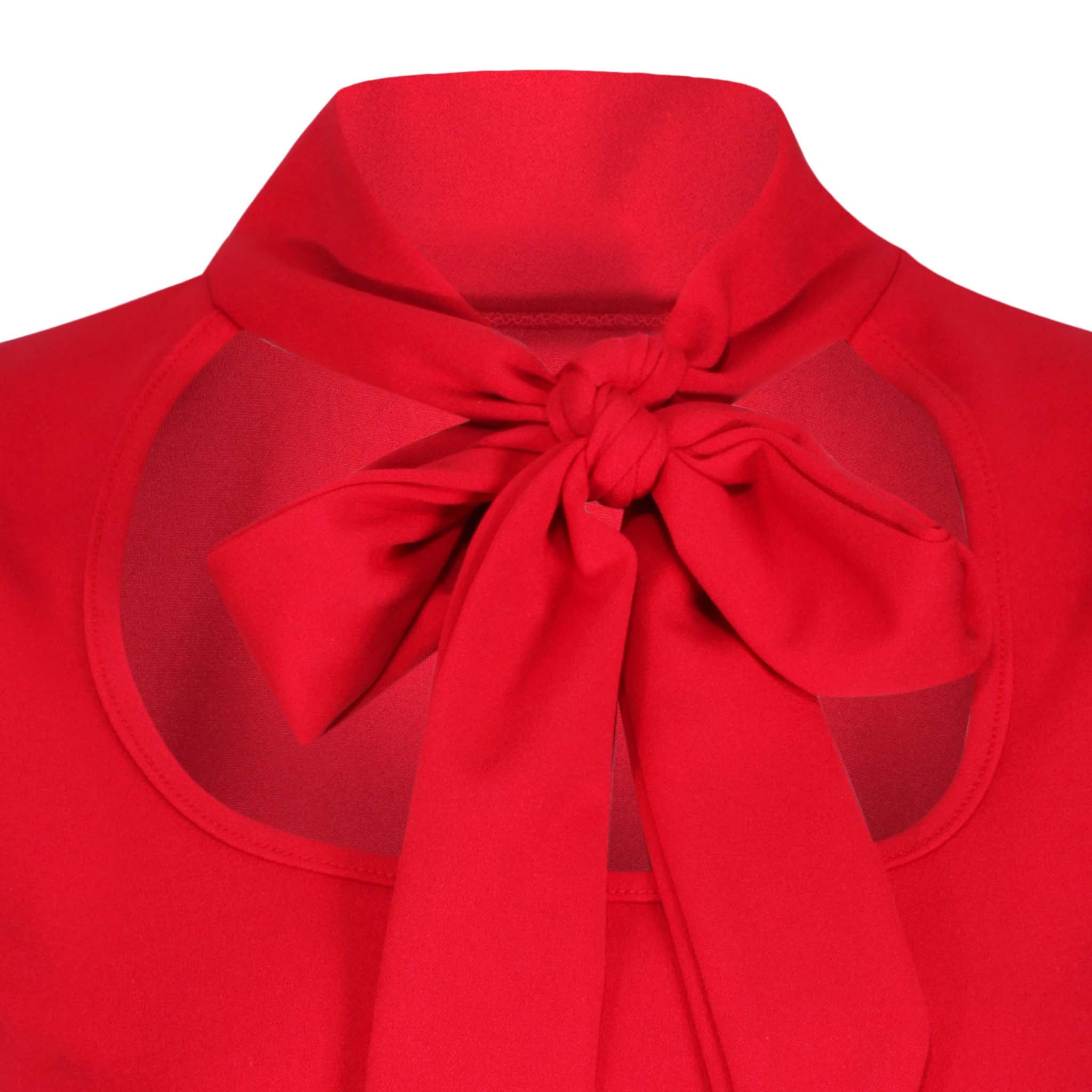 Vintage Red Puff Sleeve Tie Neck Top