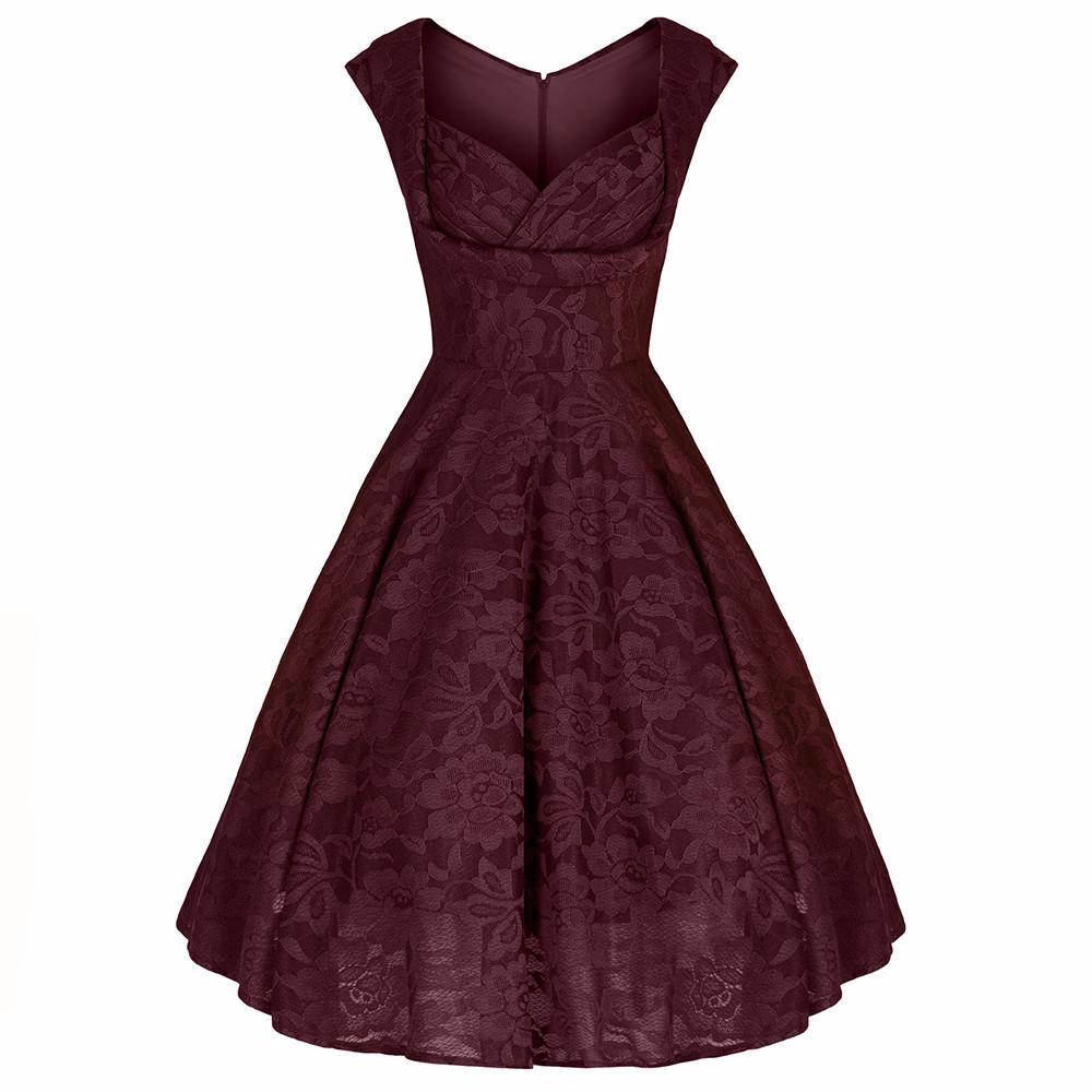 Jolie Moi Wine Red Embroidered Lace Sweetheart Neck 50s Jolie Moi Wine Red Embroidered Lace Sweetheart Neck 50s