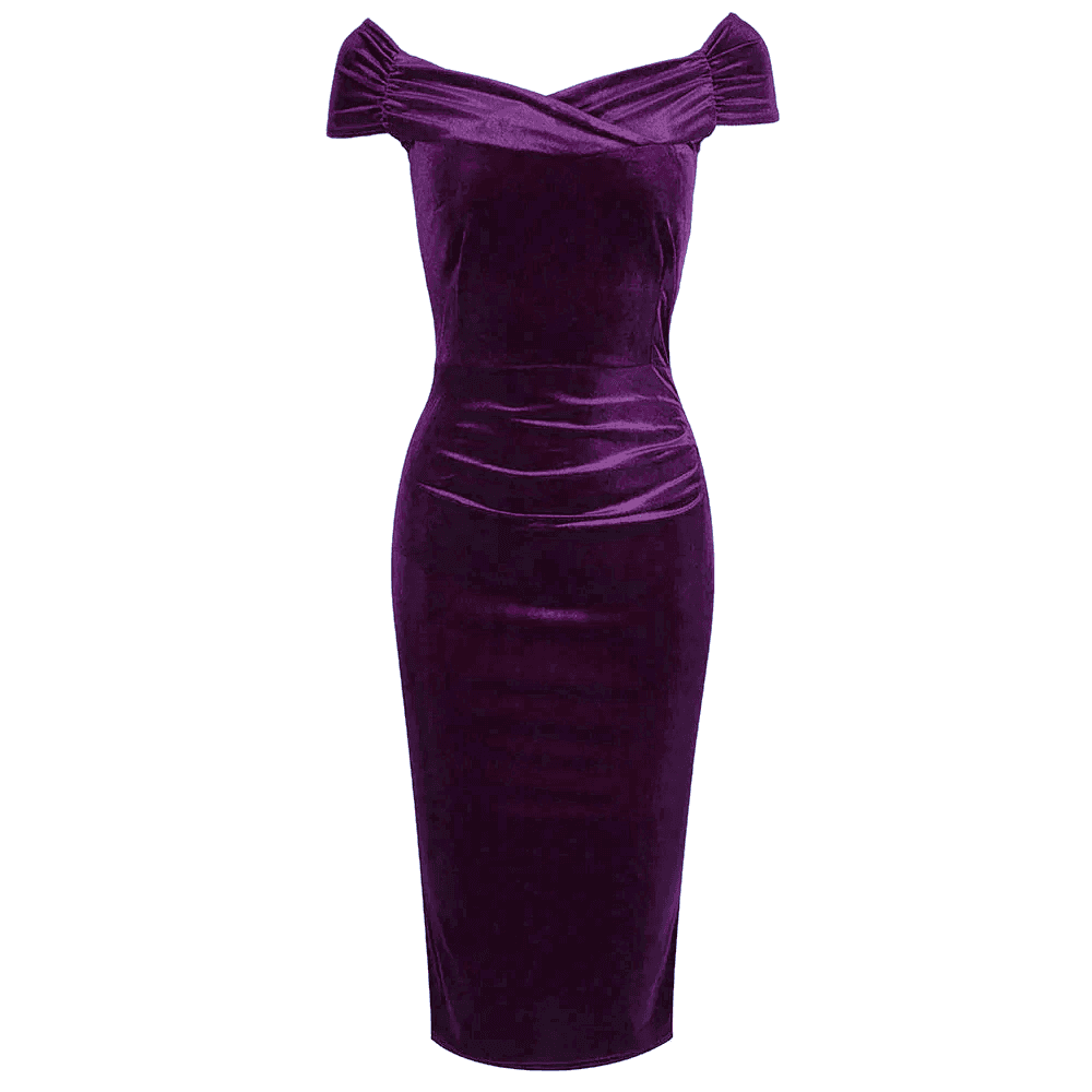 Purple Velour Cap Sleeve Crossover Top Bardot Wiggle Dress - Pretty ...