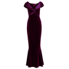 Purple Cap Sleeve Twist Bust Fishtail Hem Velour Maxi Dress