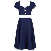 Navy Blue and White Nautical Inspired Rockabilly 50s Swing Dress - Pretty Kitty Fashion