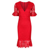 Red Lace Half Sleeve Fishtail Peplum Hem Bodycon Pencil Dress - Pretty Kitty Fashion