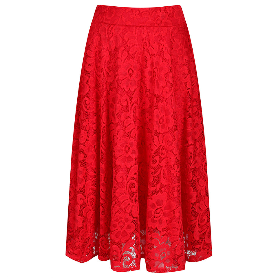 Red Lace Lined Vintage Swing Skirt - Pretty Kitty Fashion