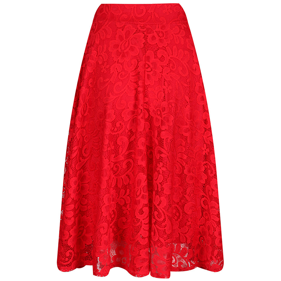 Red Lace Lined Vintage Swing Skirt - Pretty Kitty Fashion