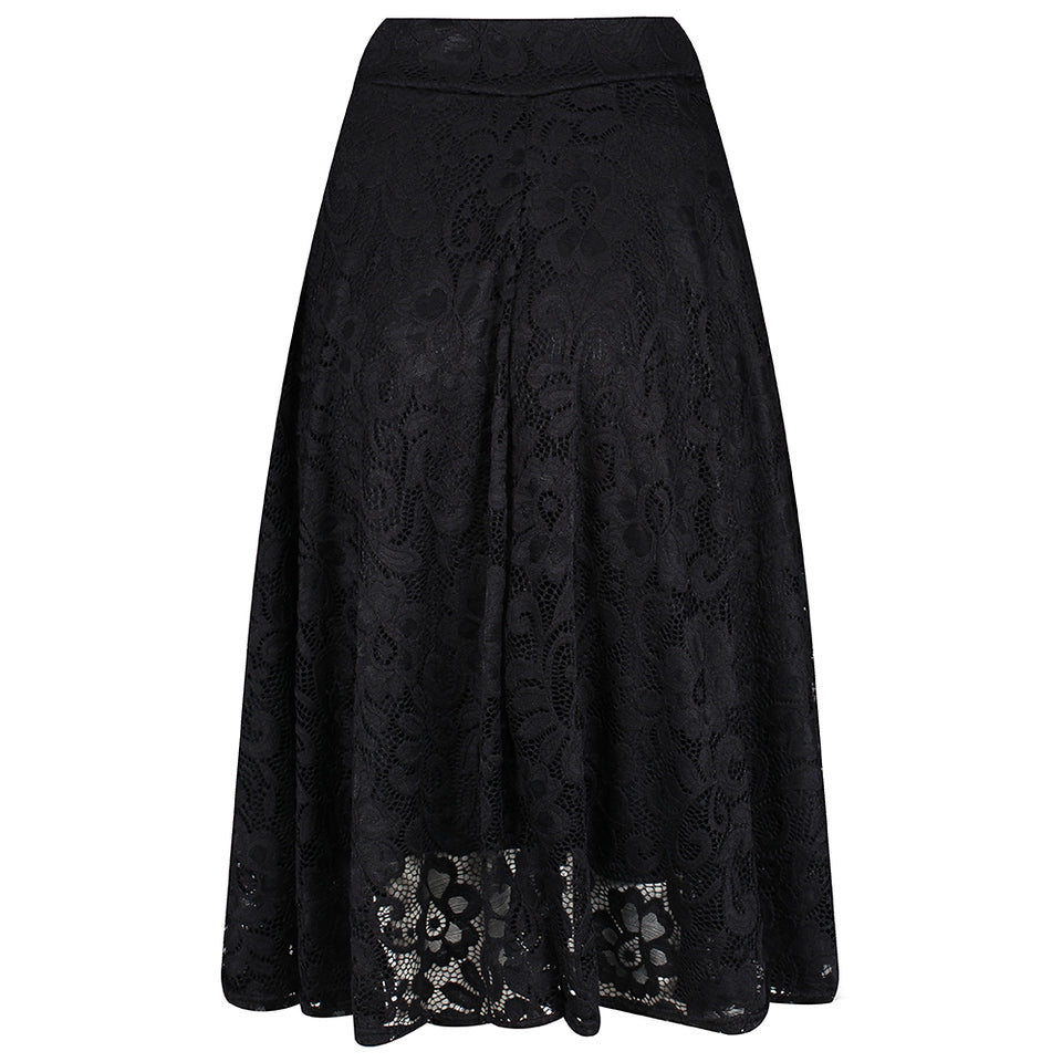 Black Lace Lined Vintage Swing Skirt - Pretty Kitty Fashion