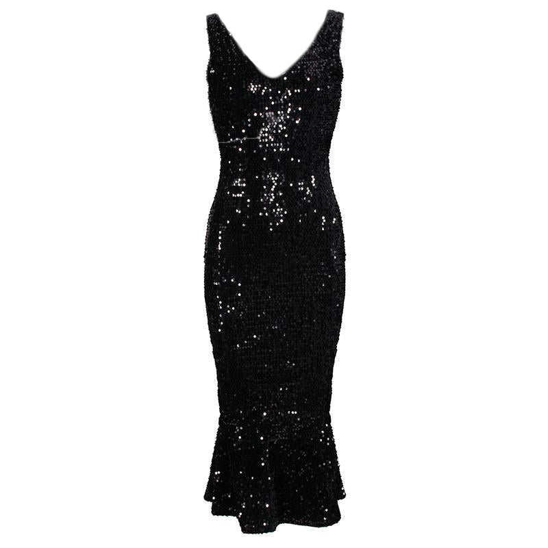 Black Sequin Sleeveless Peplum Hem Bodycon Wiggle Party Dress - Pretty Kitty Fashion