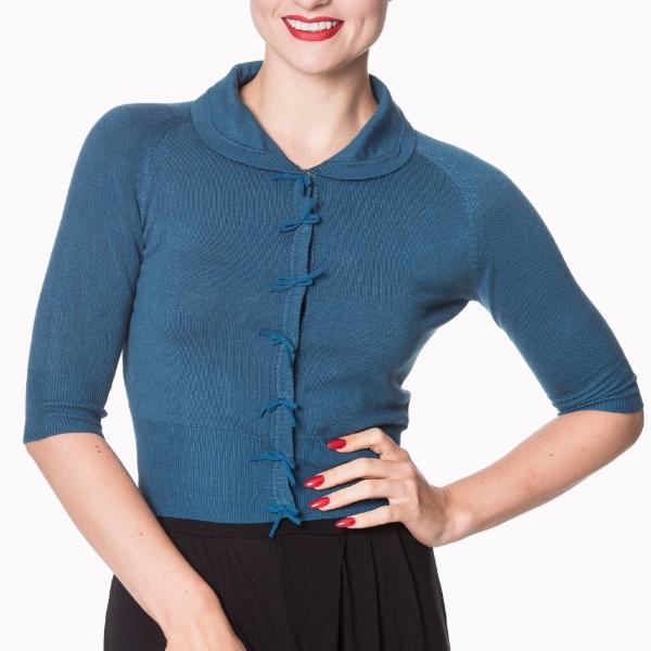 Teal Blue Short Sleeve Crop Collar Cardigan - Pretty Kitty Fashion