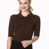 Brown Short Sleeve Collared Crop Cardigan - Pretty Kitty Fashion