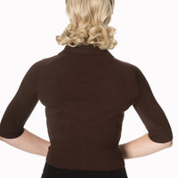 Brown Short Sleeve Collared Crop Cardigan - Pretty Kitty Fashion
