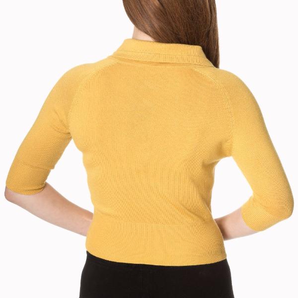 Mustard Short Sleeve Crop Collar Cardigan - Pretty Kitty Fashion