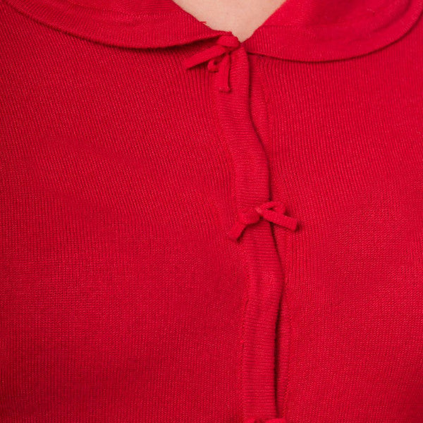 Red Short Sleeve Crop Collar Cardigan - Pretty Kitty Fashion