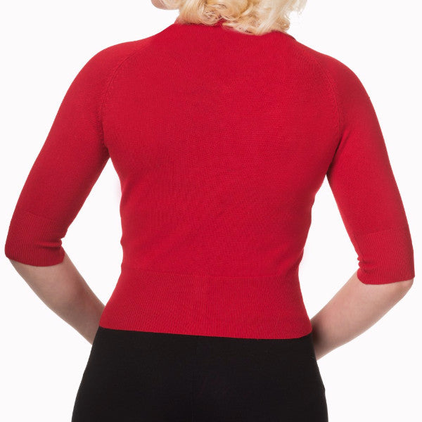 Red Short Sleeve Crop Collar Cardigan - Pretty Kitty Fashion