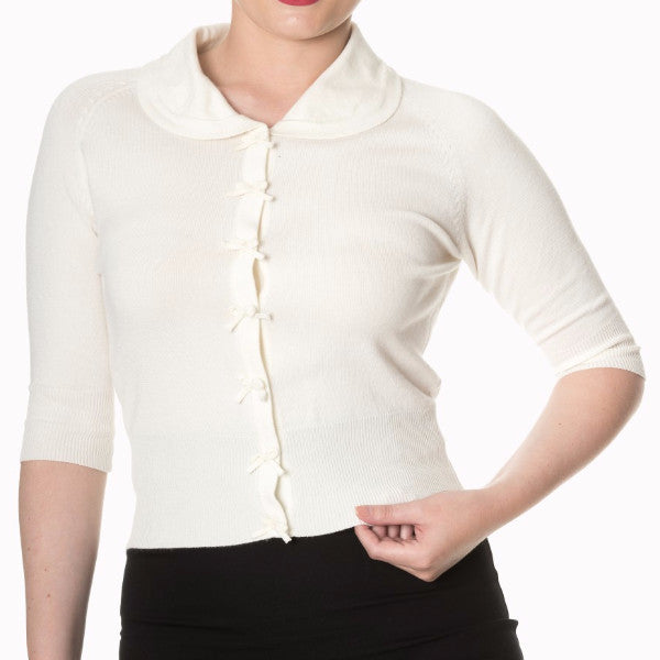 Cream Short Sleeve Crop Collar Cardigan - Pretty Kitty Fashion
