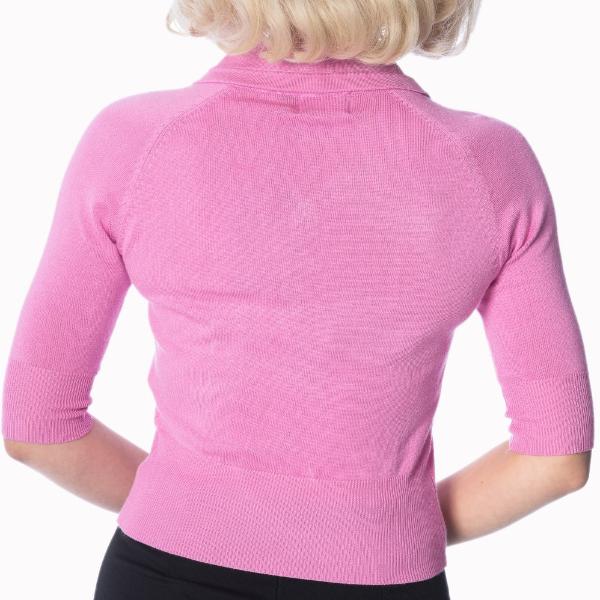 Candy Pink Short Sleeve Crop Collar Cardigan - Pretty Kitty Fashion