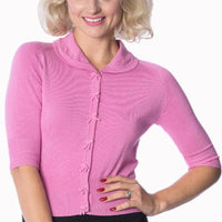 Candy Pink Short Sleeve Crop Collar Cardigan - Pretty Kitty Fashion