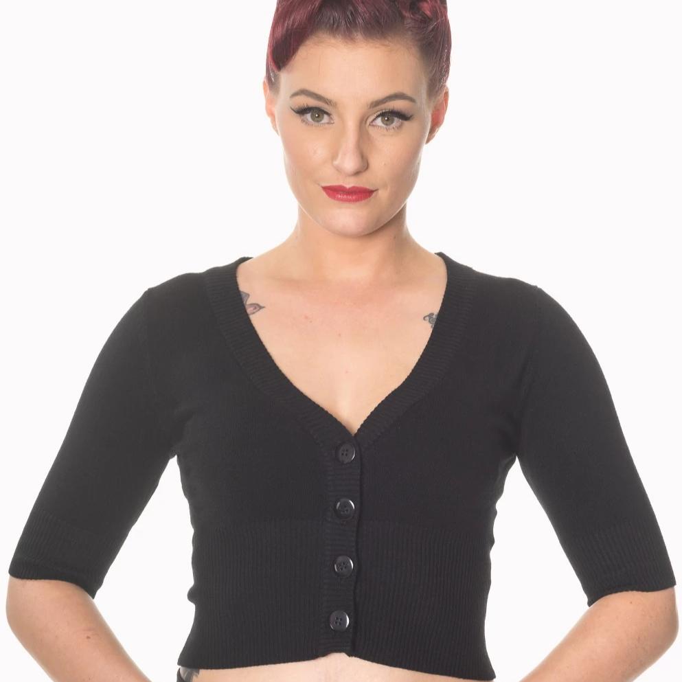 Vintage Half Sleeve Black Cardigan - Pretty Kitty Fashion