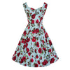 Sky Blue and Red Rose Floral Print Rockabilly 50s Swing Dress - Pretty Kitty Fashion