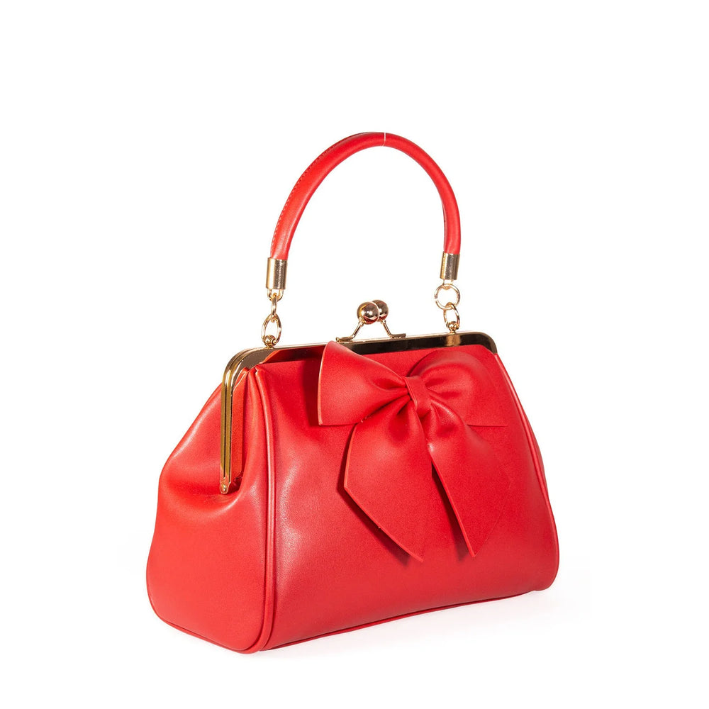 Red Retro Bow Handbag With Shoulder Strap