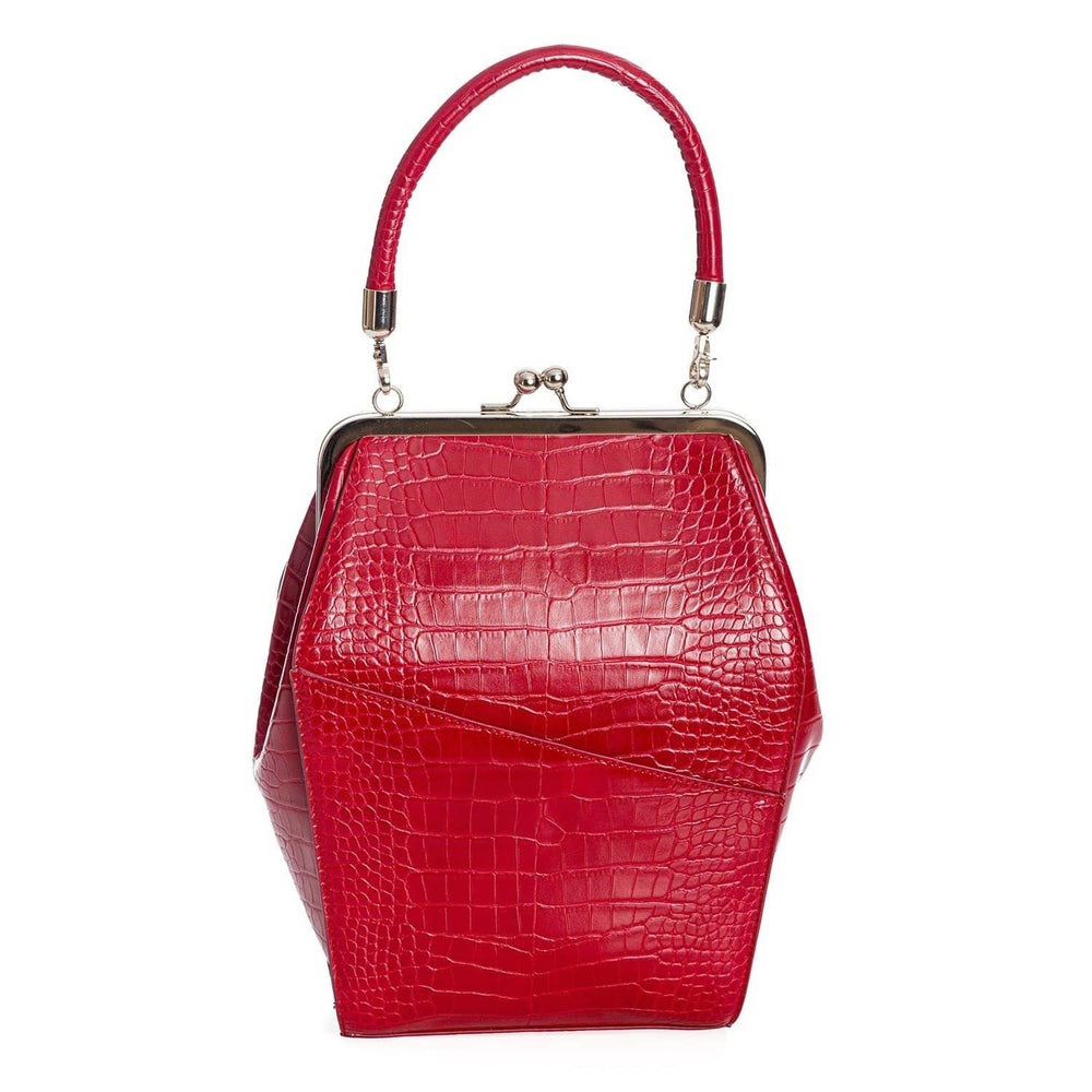 Burgundy Red Retro Crocodile Print Handbag