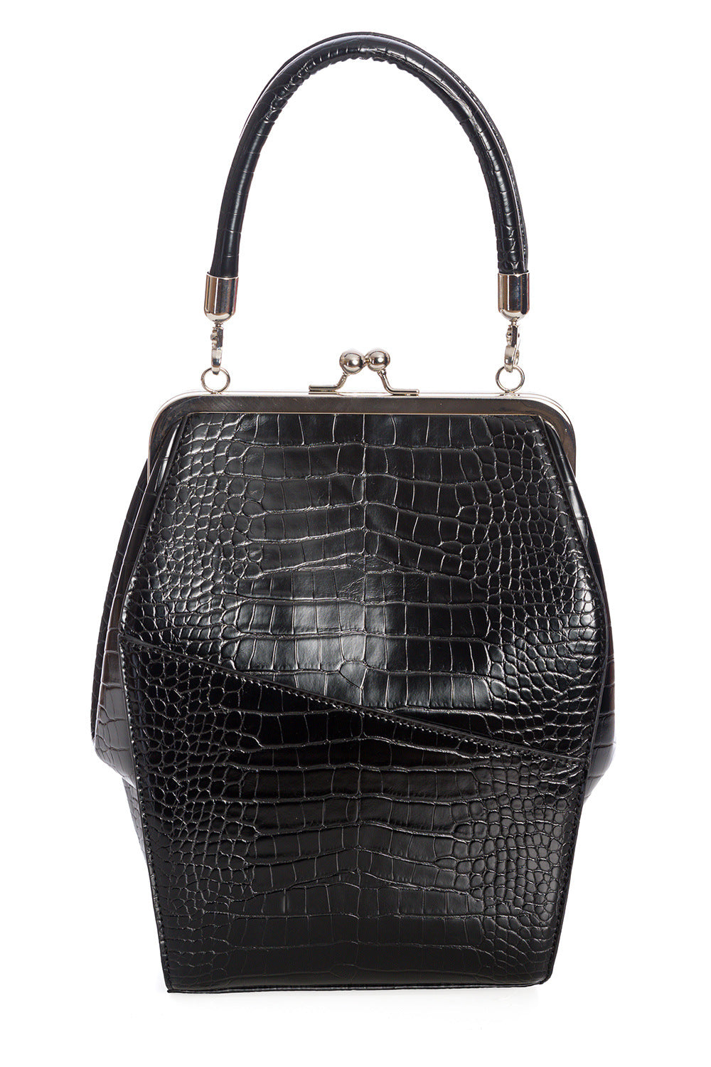 Black Retro Crocodile Print Handbag