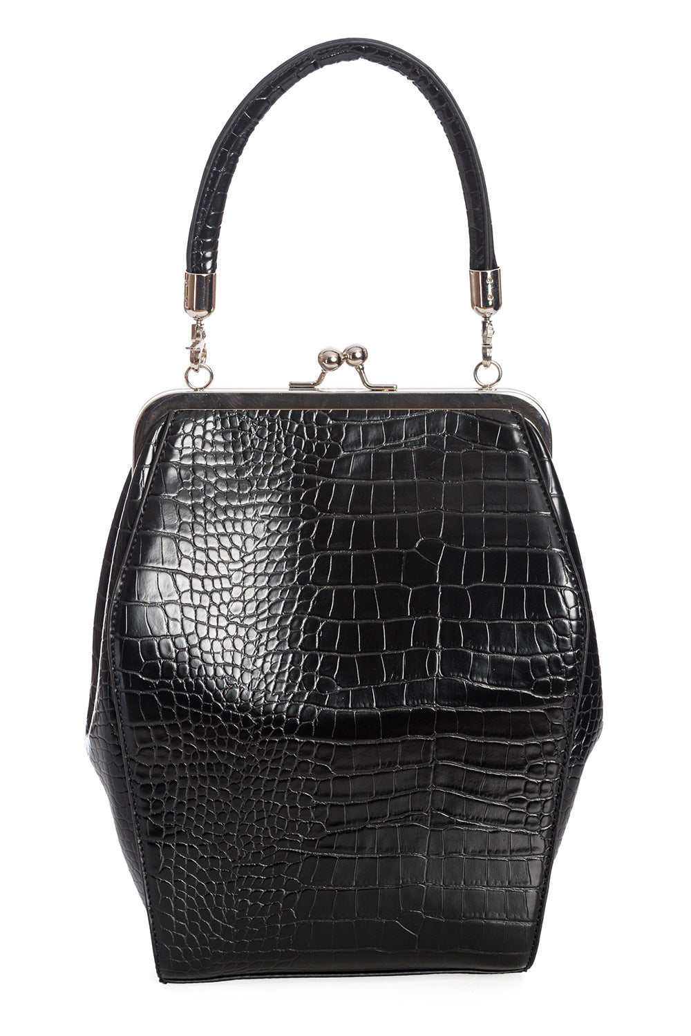 Black Retro Crocodile Print Handbag
