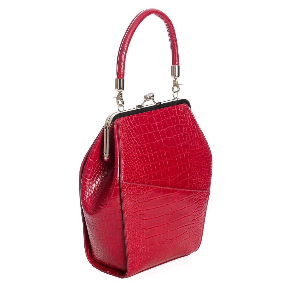 Burgundy Red Retro Crocodile Print Handbag