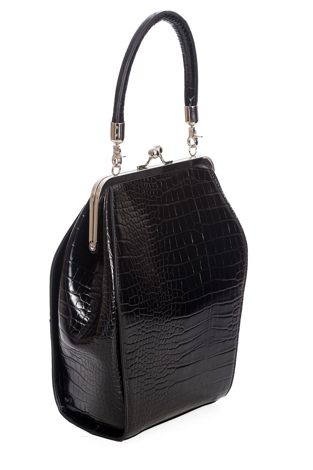 Black Retro Crocodile Print Handbag