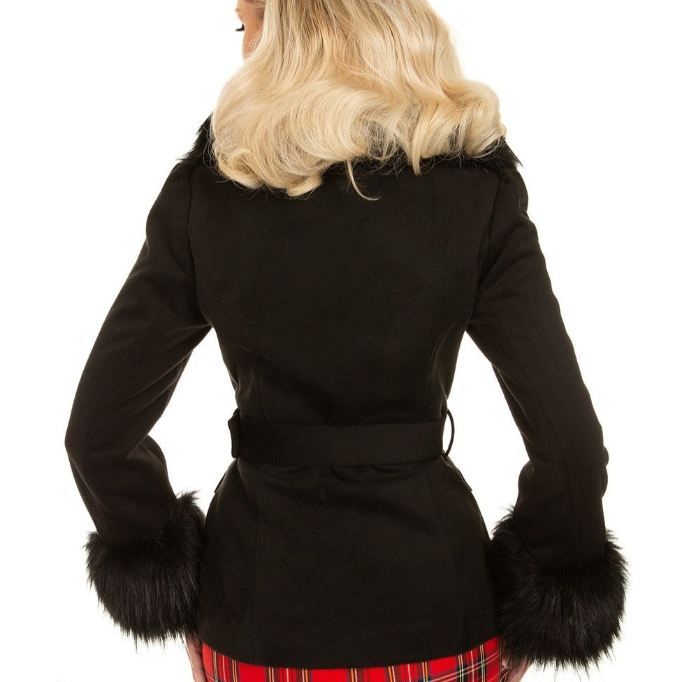 Black Faux Fur Trim Vintage Coat