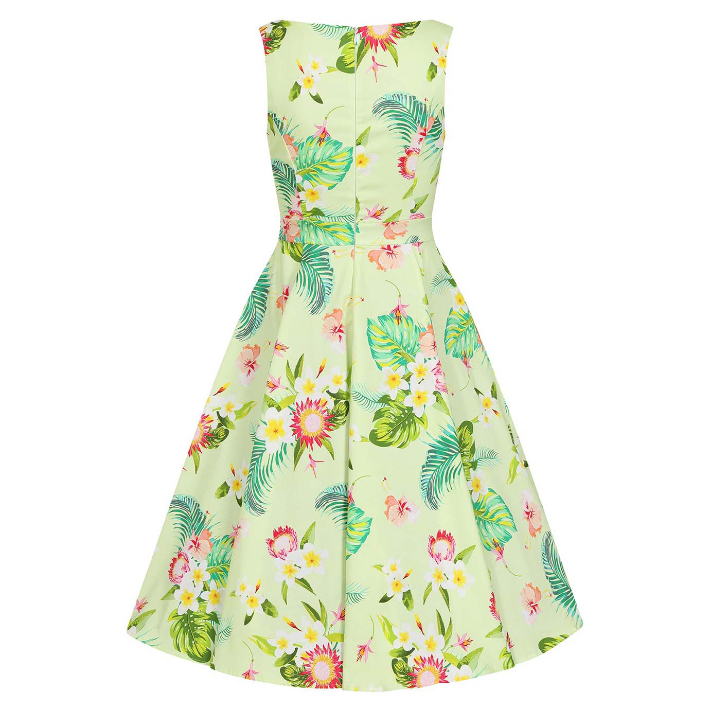 Green Tropical Floral Audrey Rockabilly 50s Swing Dress