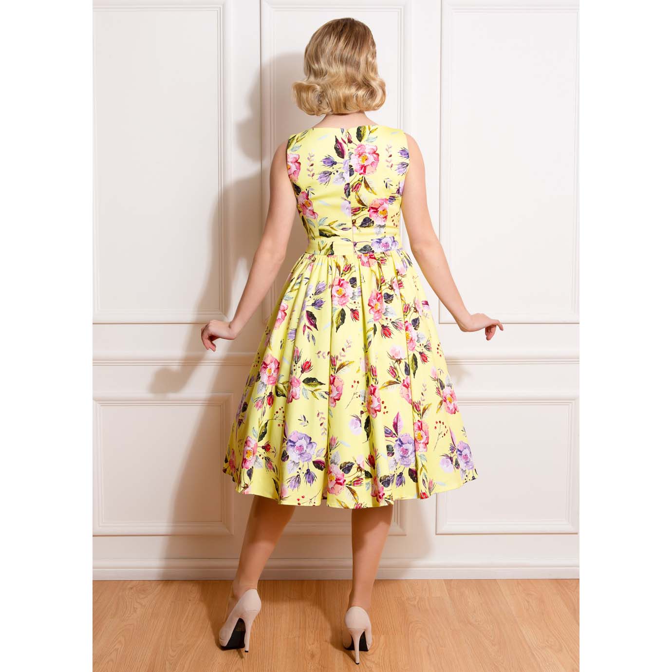 Yellow Floral Audrey Rockabilly 50s Swing Dress