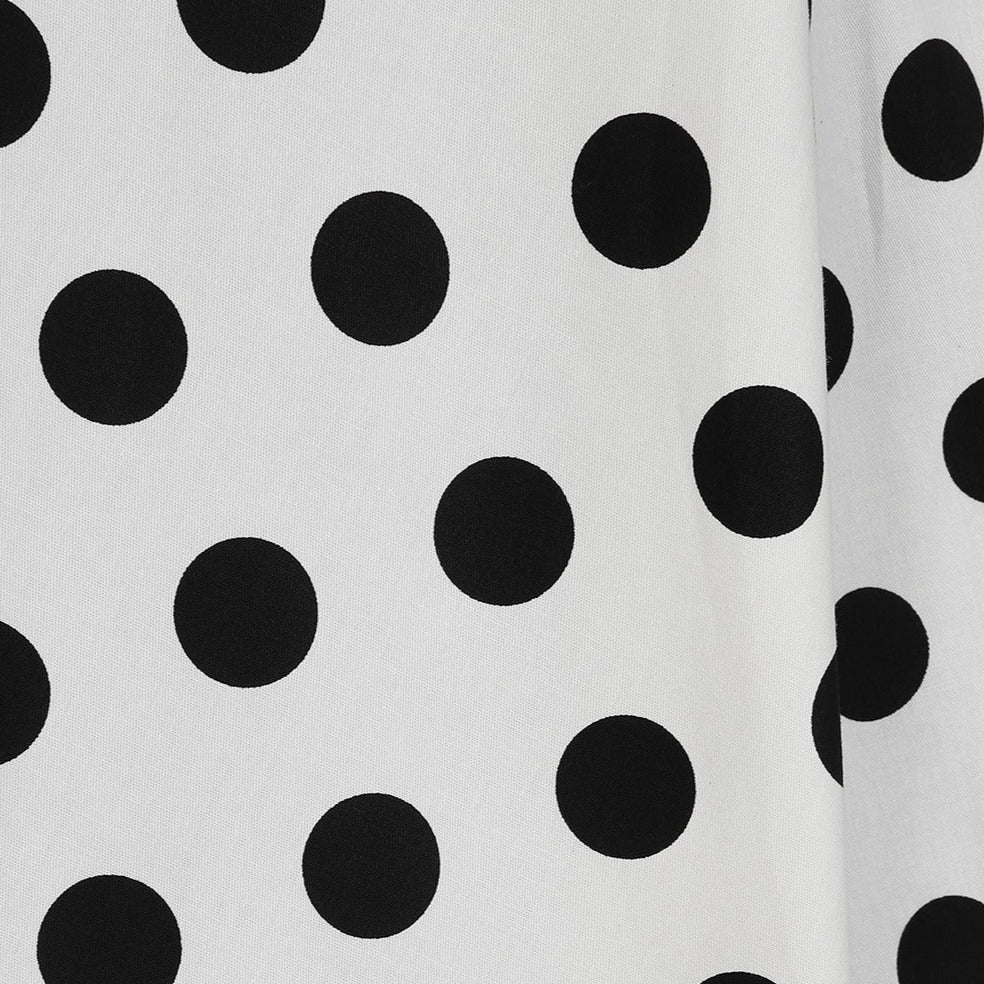 White & Black Polka Dot Print Cap Sleeve V Neck 50s Swing Dress