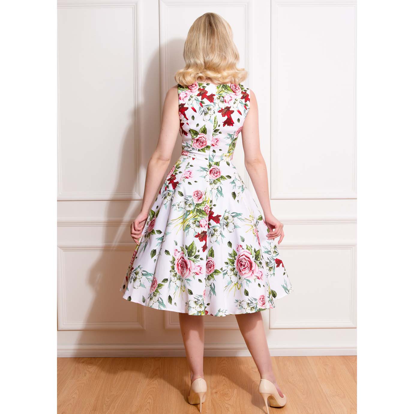White Floral Print Vintage Rockabilly 50s Swing Dress – Pretty