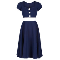 Navy Blue and White Nautical Inspired Rockabilly 50s Swing Dress - Pretty Kitty Fashion