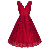 Jolie Moi Vintage Red Embroidered Lace 50s Swing Occasion Dress - Pretty Kitty Fashion