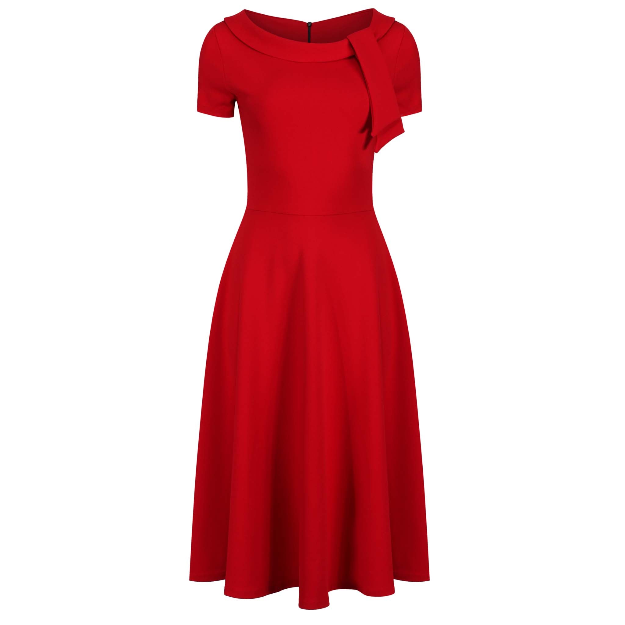 Red Neck Tie Short Sleeve Vintage Swing Dress